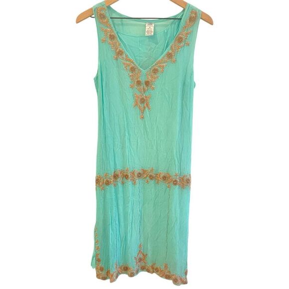 Lotta Stensson Y2K  Blue Silk Embroidered Beaded Boho Fairy Sheer Dress Medium - Picture 1 of 9